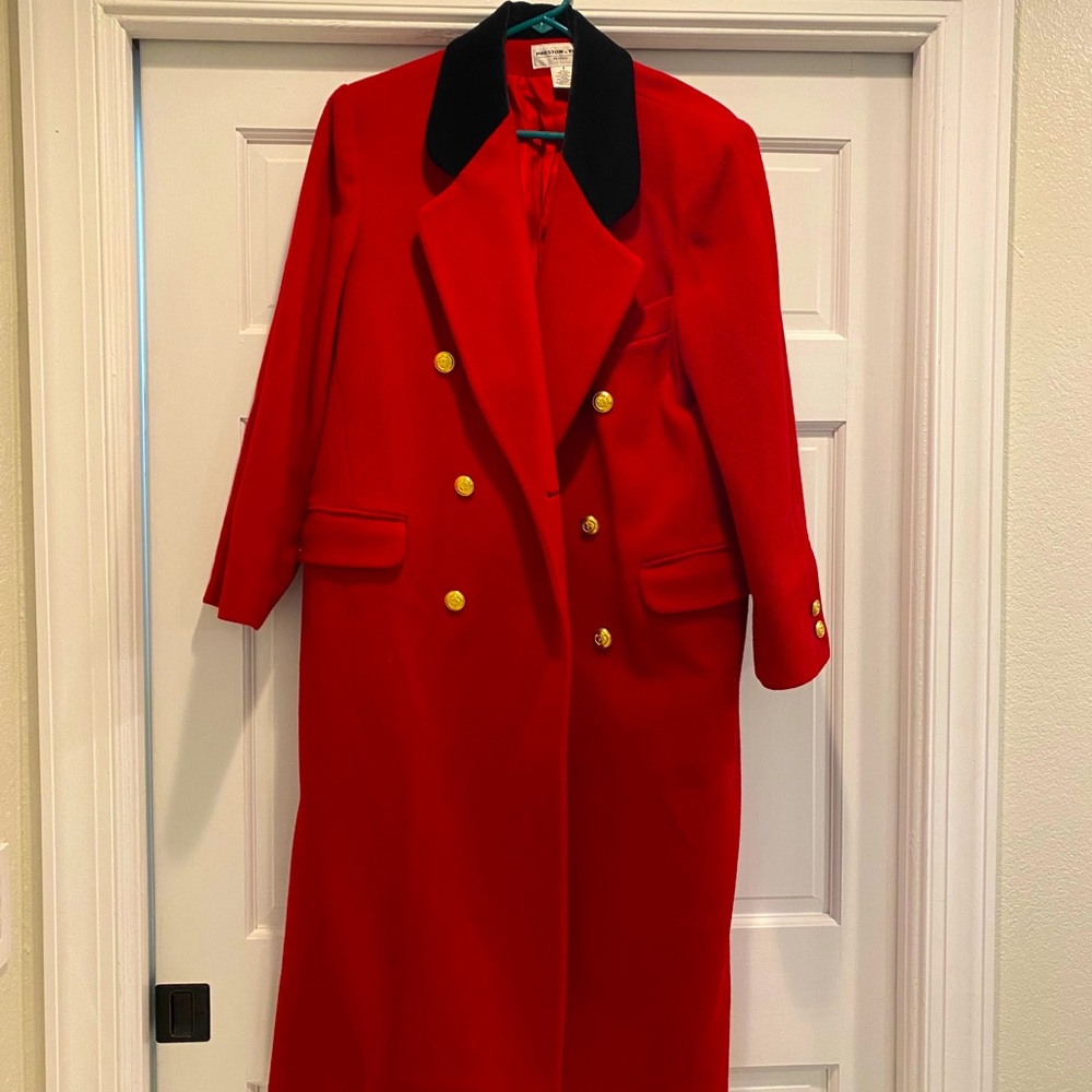 Women’s red and black wool full length coat